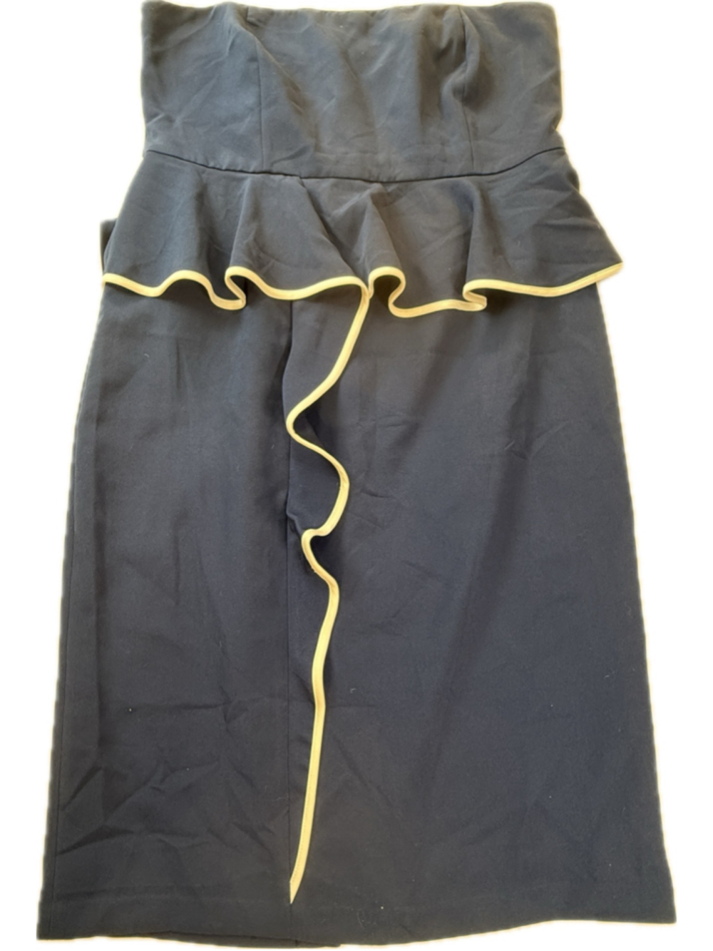 Eva Mendes Strapless Navy Peplum Midi Dress Ivory Trim Size 18 Elegant Cocktail